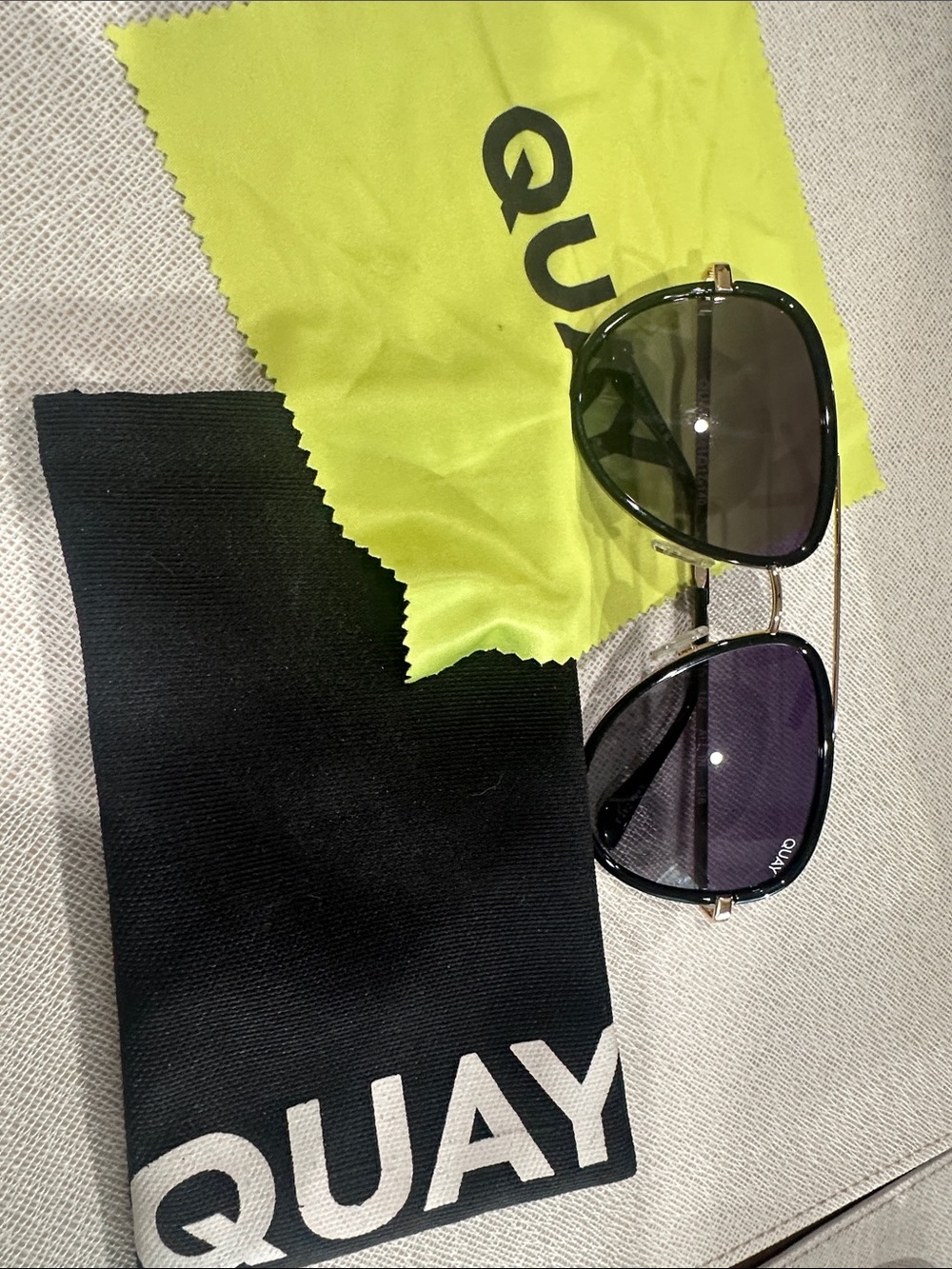Quay Australia Aviator Sunglasses in Black with Gold Frame
